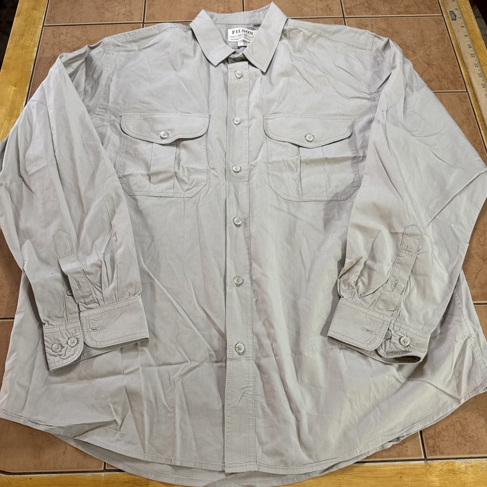 Filson Mens Khaki Beige Button Up Shirt Size XXL Long Sleeve Safari